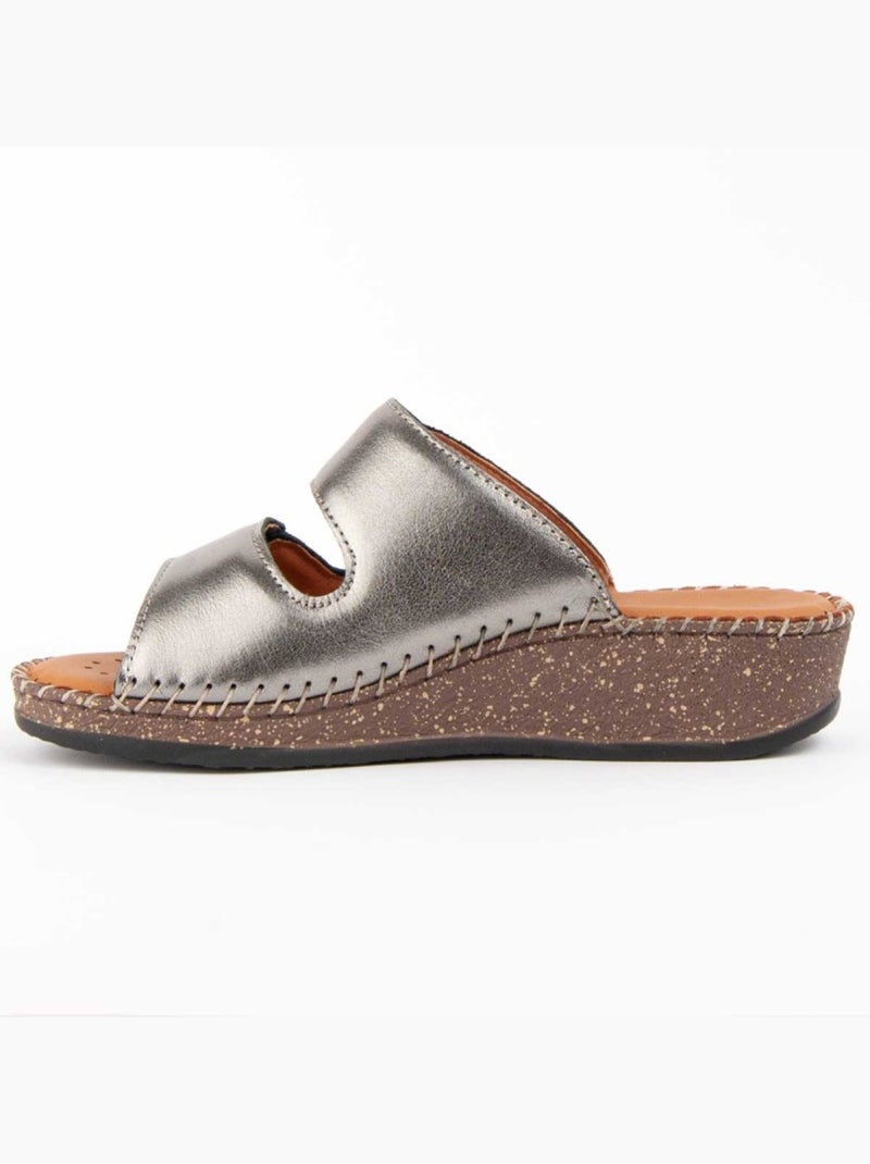 Sandalo Zeppa Pelle Naturale Purapiel Argento - Kiabi