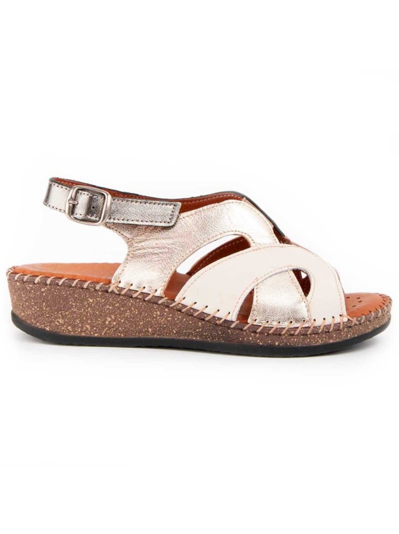 Sandalo Zeppa Pelle Naturale Purapiel Beige - Kiabi