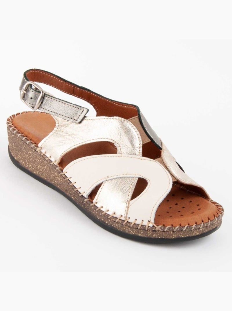 Sandalo Zeppa Pelle Naturale Purapiel Beige - Kiabi