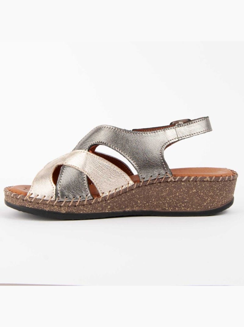 Sandalo Zeppa Pelle Naturale Purapiel Beige - Kiabi