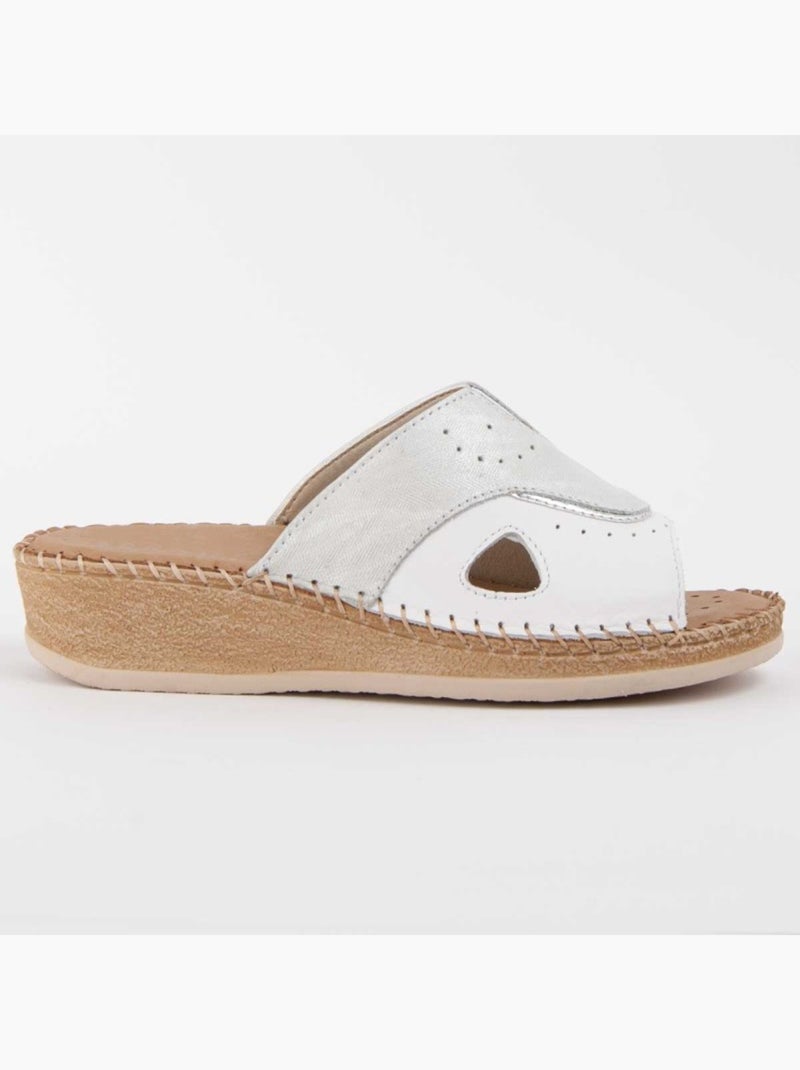 Sandalo Zeppa Pelle Naturale Purapiel Bianco - Kiabi