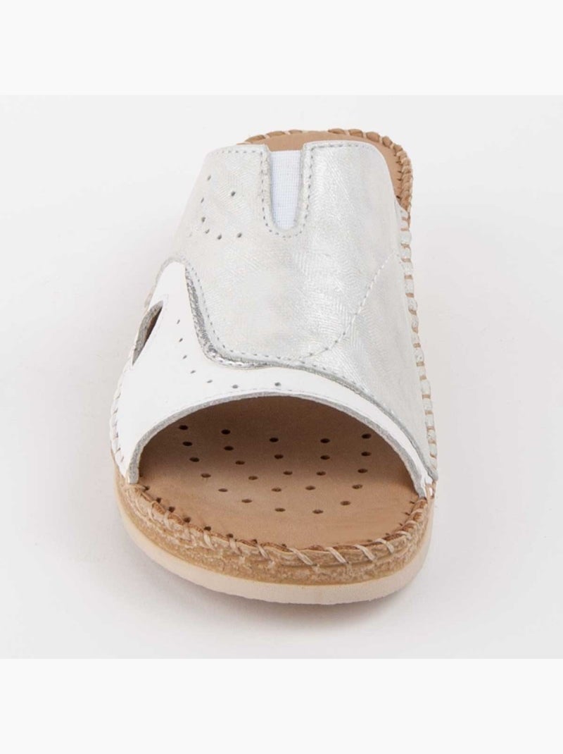 Sandalo Zeppa Pelle Naturale Purapiel Bianco - Kiabi