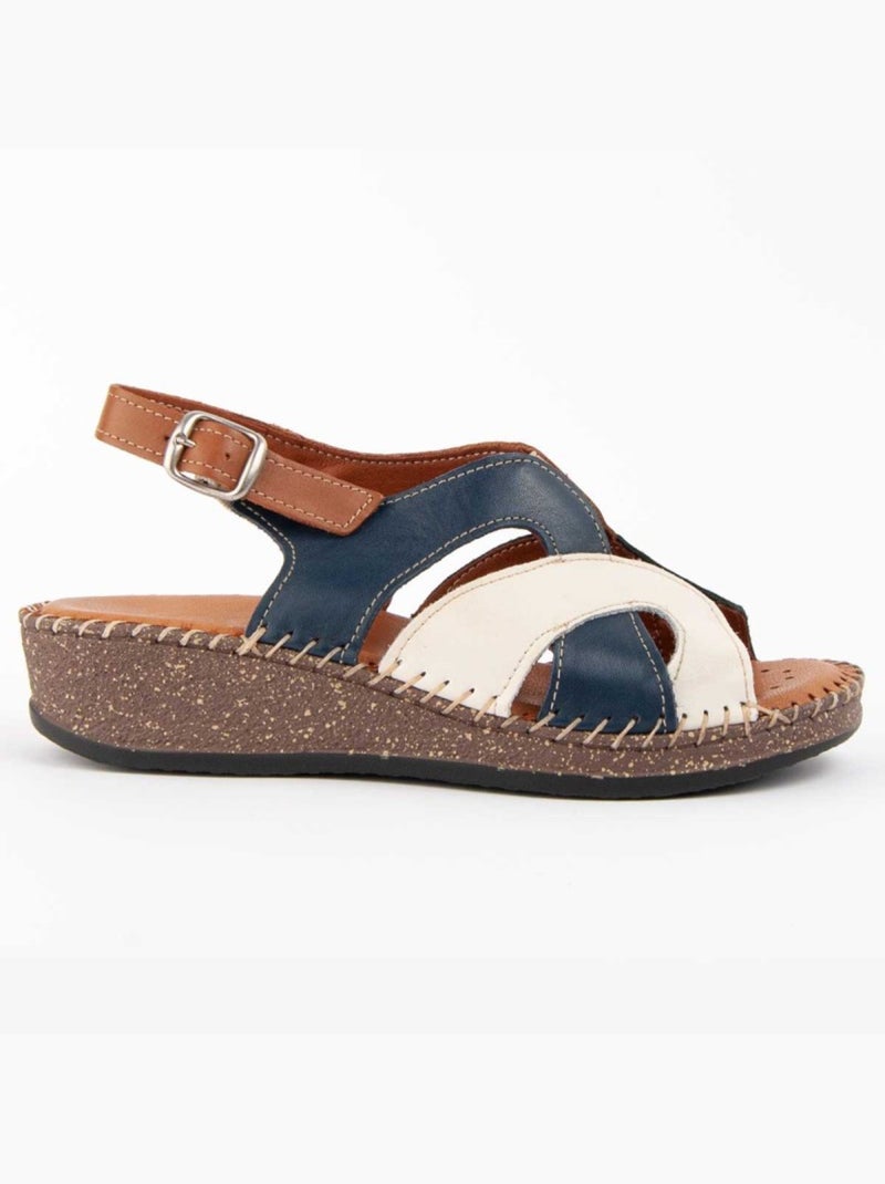 Sandalo Zeppa Pelle Naturale Purapiel Blu - Kiabi