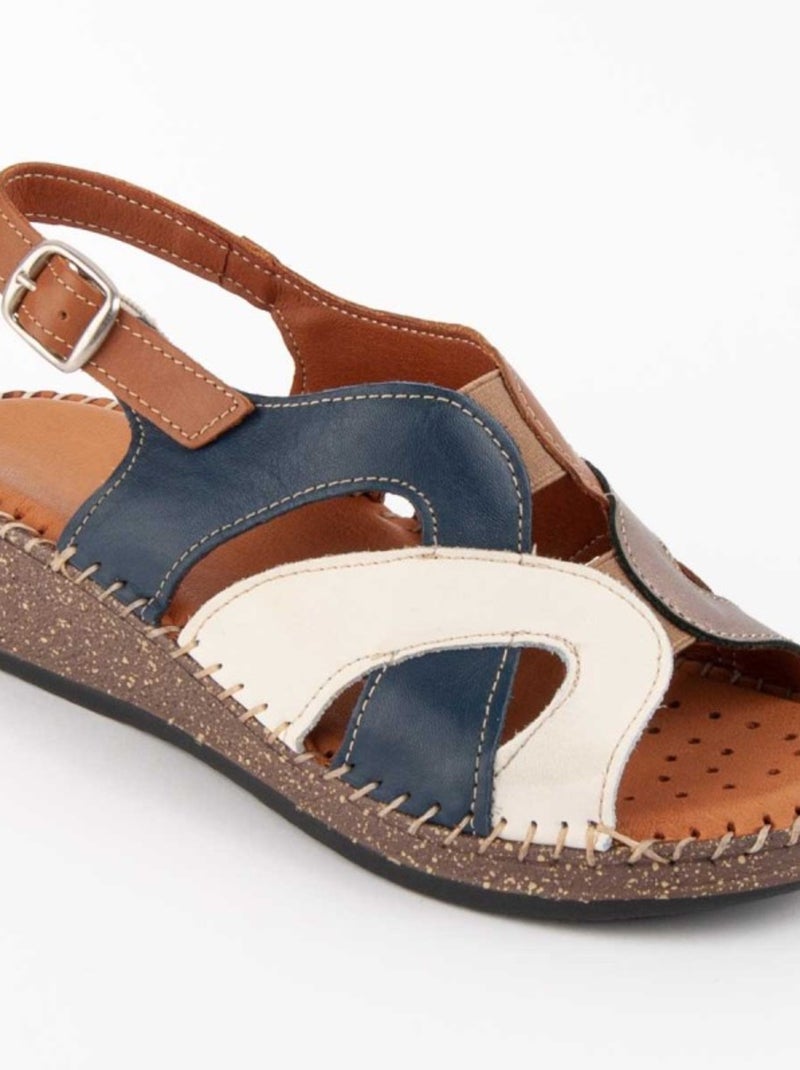 Sandalo Zeppa Pelle Naturale Purapiel Blu - Kiabi