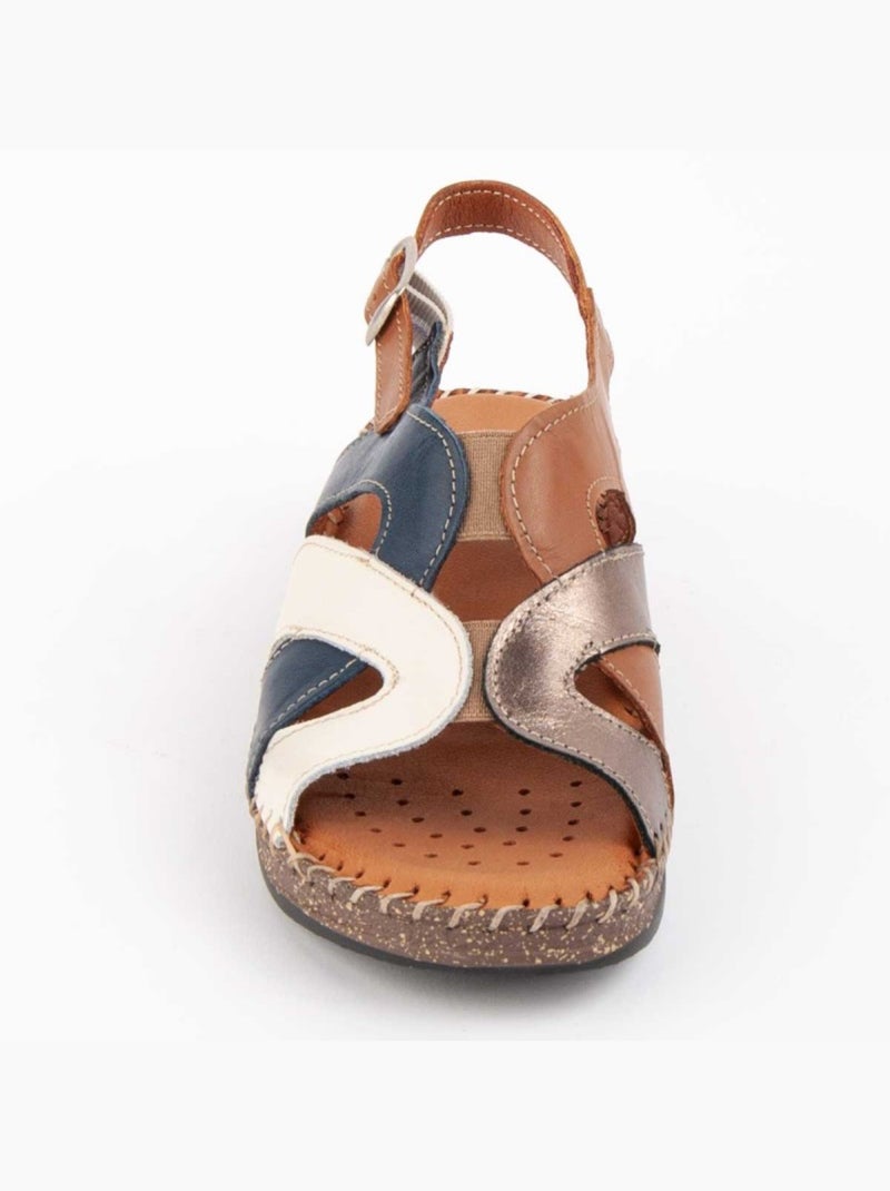 Sandalo Zeppa Pelle Naturale Purapiel Blu - Kiabi
