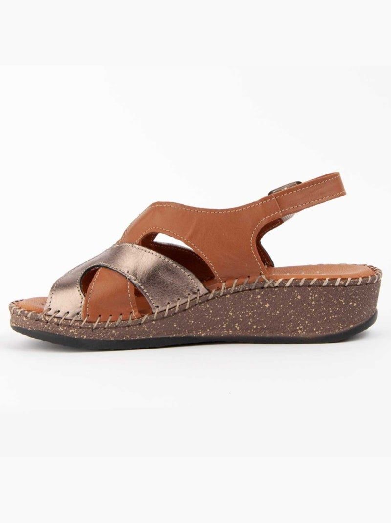 Sandalo Zeppa Pelle Naturale Purapiel Blu - Kiabi