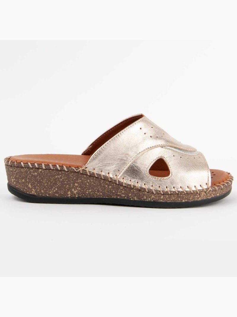 Sandalo Zeppa Pelle Naturale Purapiel Dorato/Oro - Kiabi