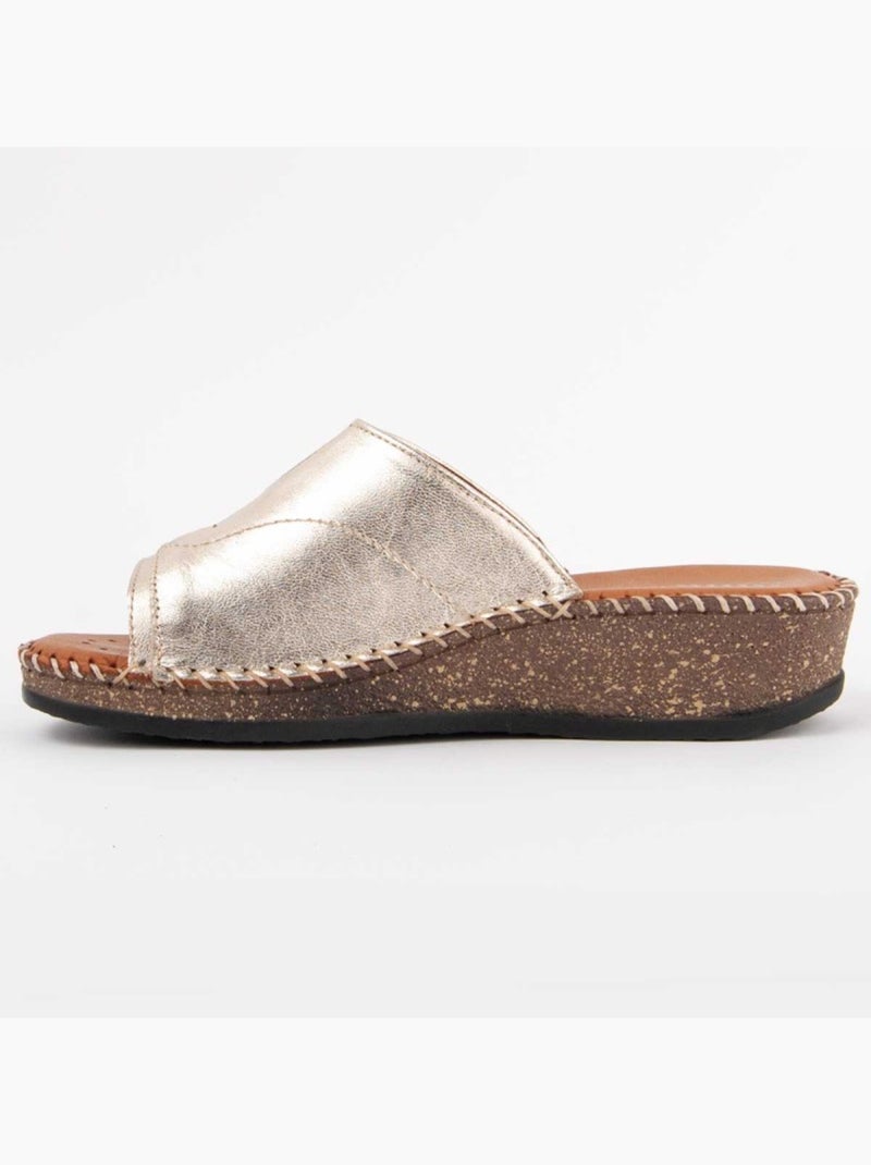 Sandalo Zeppa Pelle Naturale Purapiel Dorato/Oro - Kiabi