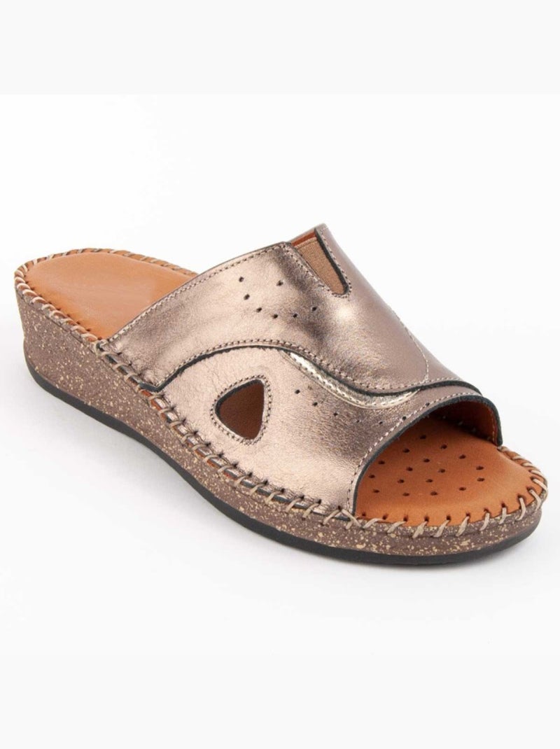 Sandalo Zeppa Pelle Naturale Purapiel Grigio - Kiabi