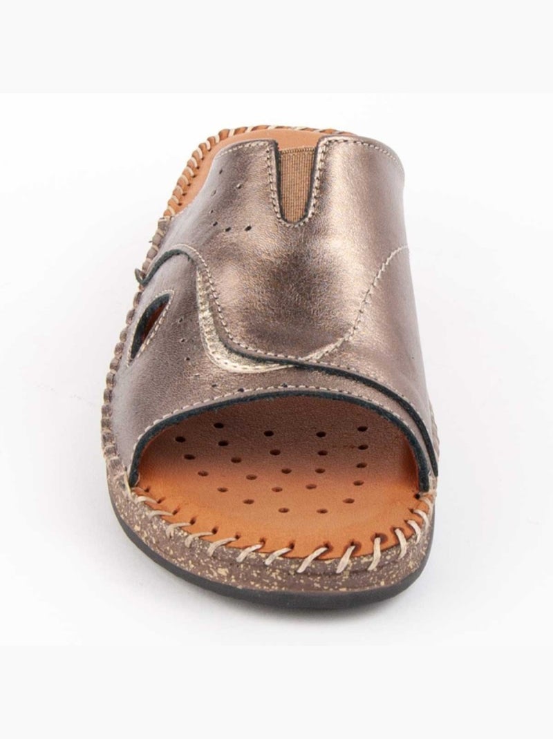 Sandalo Zeppa Pelle Naturale Purapiel Grigio - Kiabi