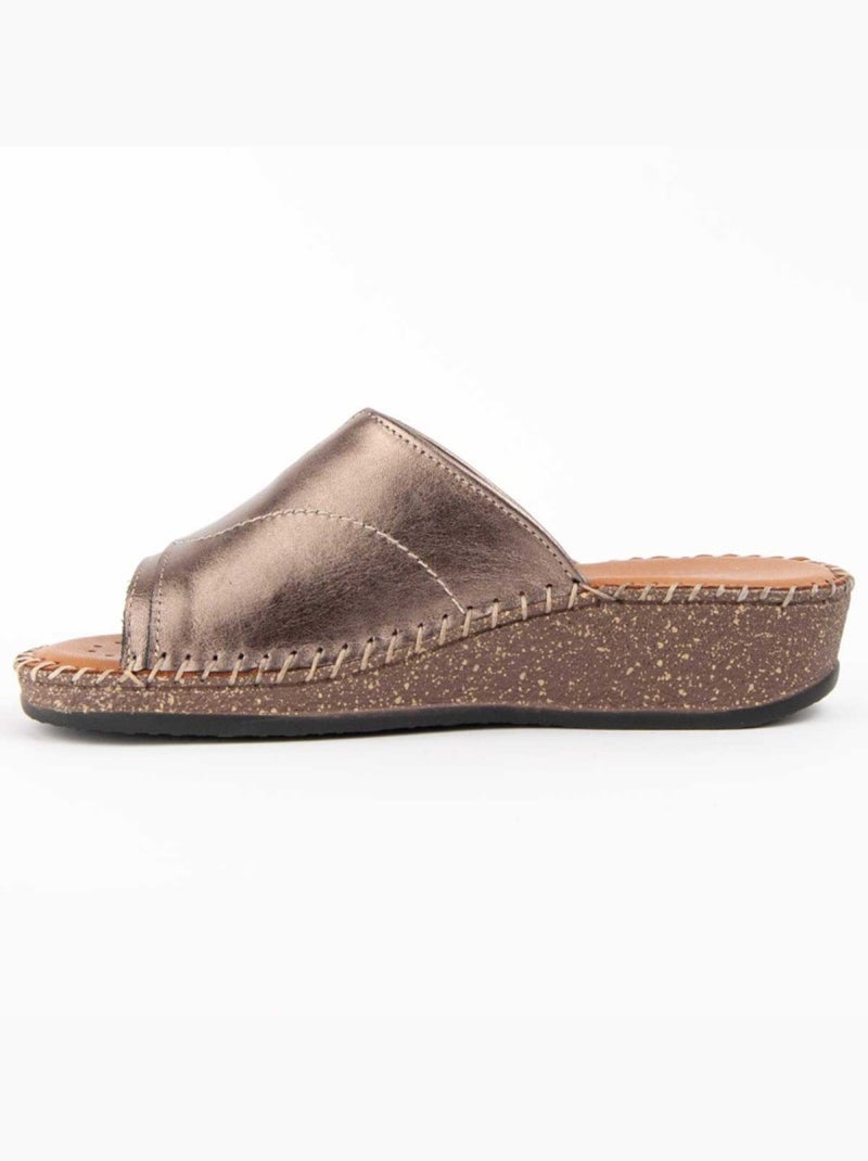 Sandalo Zeppa Pelle Naturale Purapiel Grigio - Kiabi