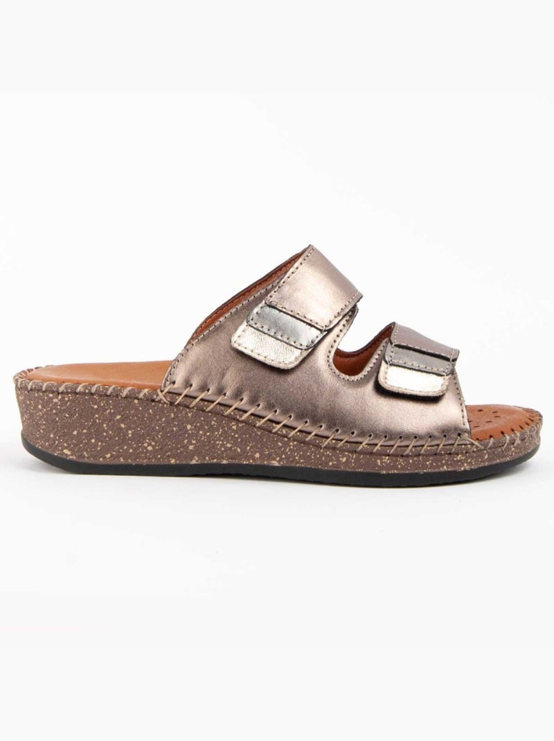 Sandalo Zeppa Pelle Naturale Purapiel Grigio - Kiabi