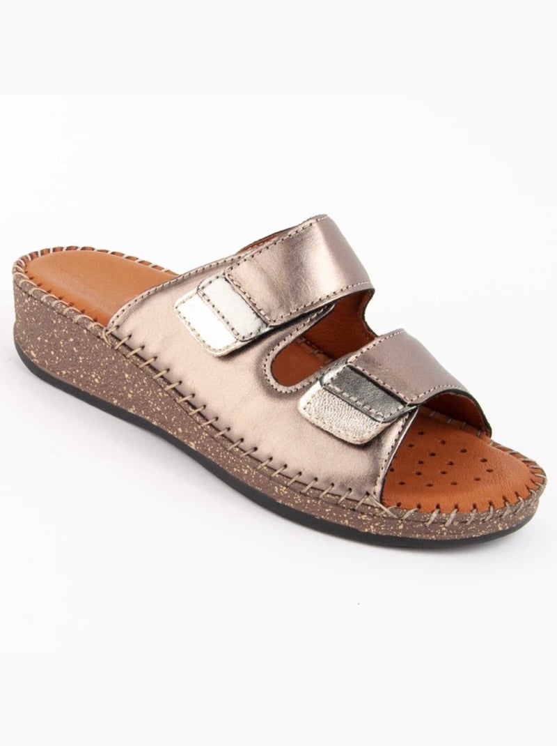 Sandalo Zeppa Pelle Naturale Purapiel Grigio - Kiabi