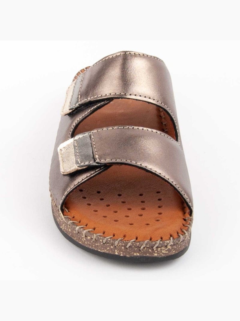 Sandalo Zeppa Pelle Naturale Purapiel Grigio - Kiabi