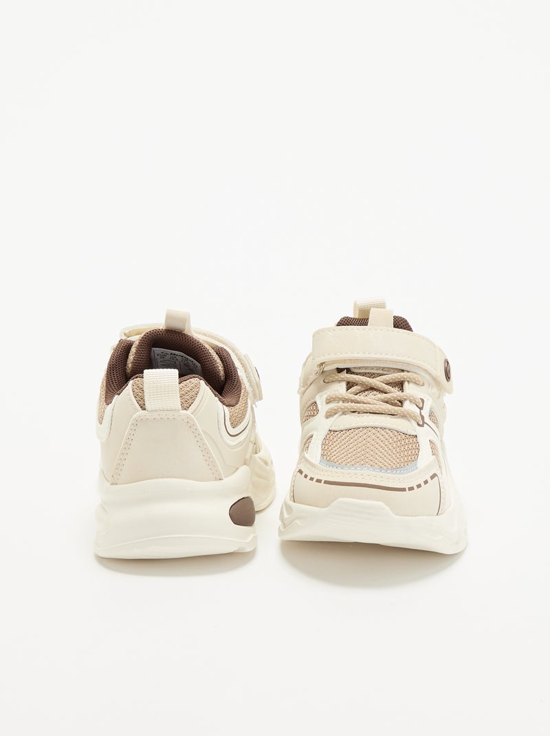 Scarpe da ginnastica basse con strappo + lacci elastici Beige - Kiabi