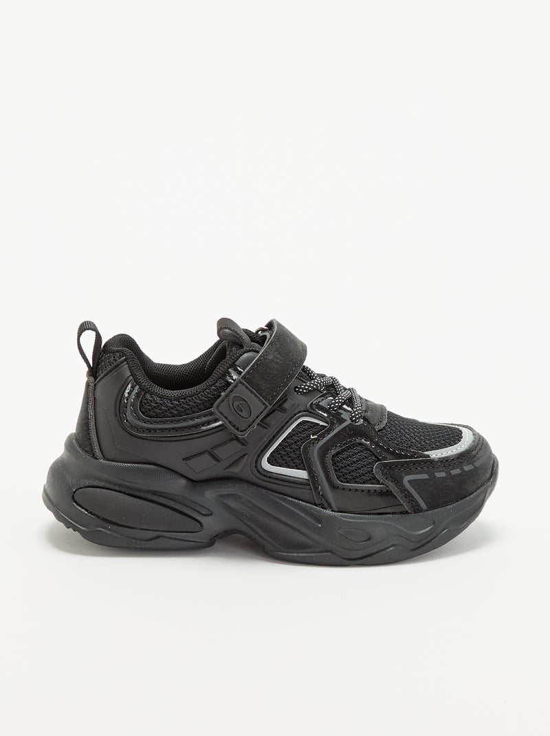 Scarpe da ginnastica basse con strappo + lacci elastici Nero - Kiabi