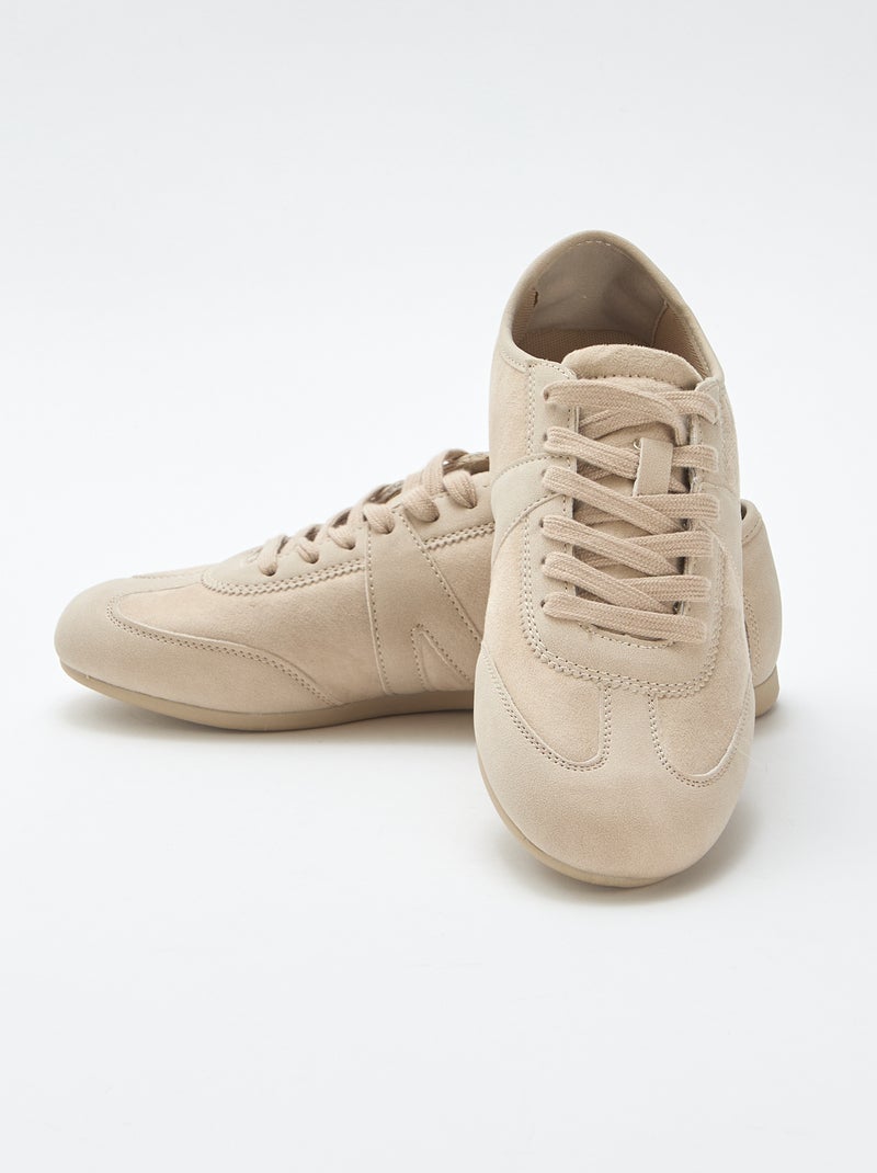 Scarpe da ginnastica in due materiali tinta unita Beige - Kiabi