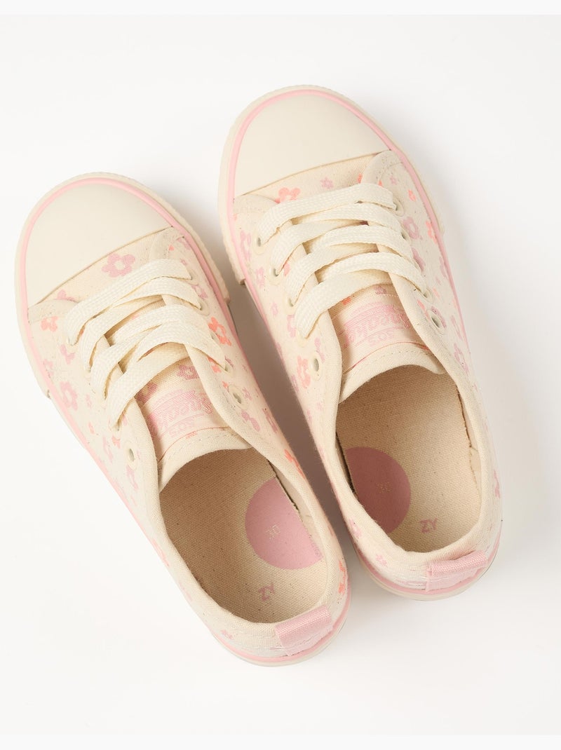 Scarpe da ginnastica in tela con motivo floreale e lacci Beige chiaro - Kiabi