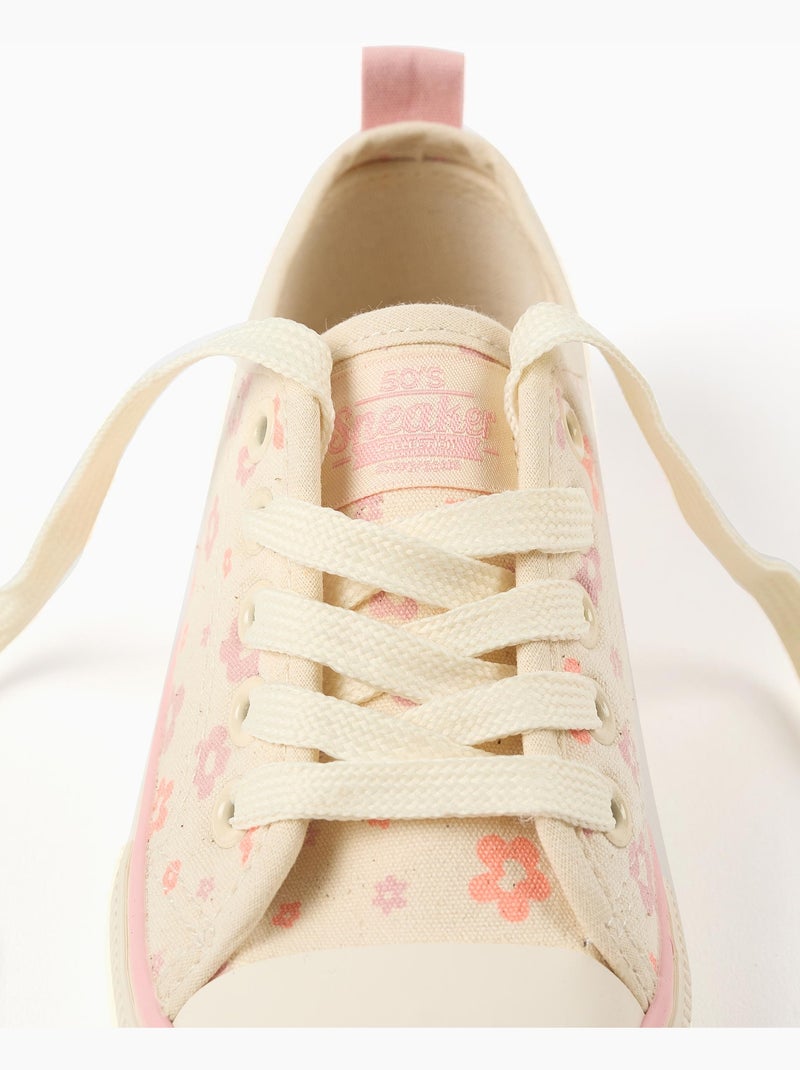 Scarpe da ginnastica in tela con motivo floreale e lacci Beige chiaro - Kiabi