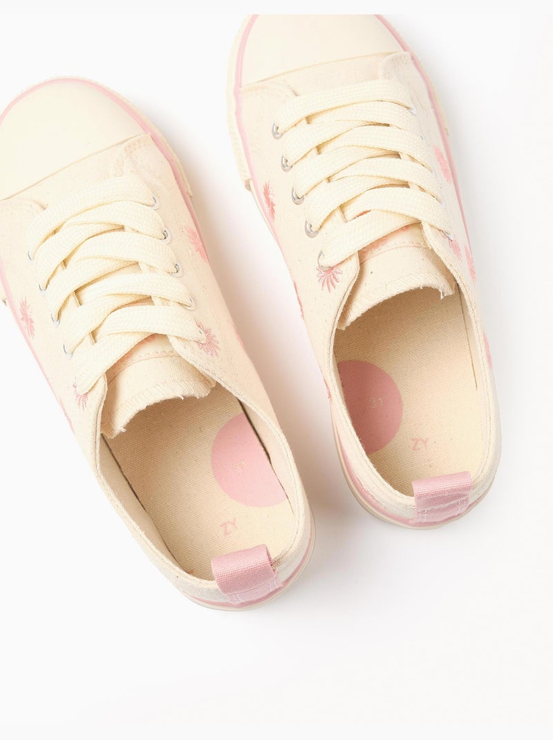 Scarpe da ginnastica in tela con motivo floreale ricamato Beige chiaro - Kiabi