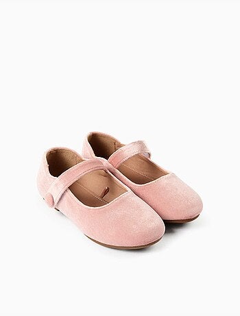 Scarpe mary jane in velluto con chiusura a strappo