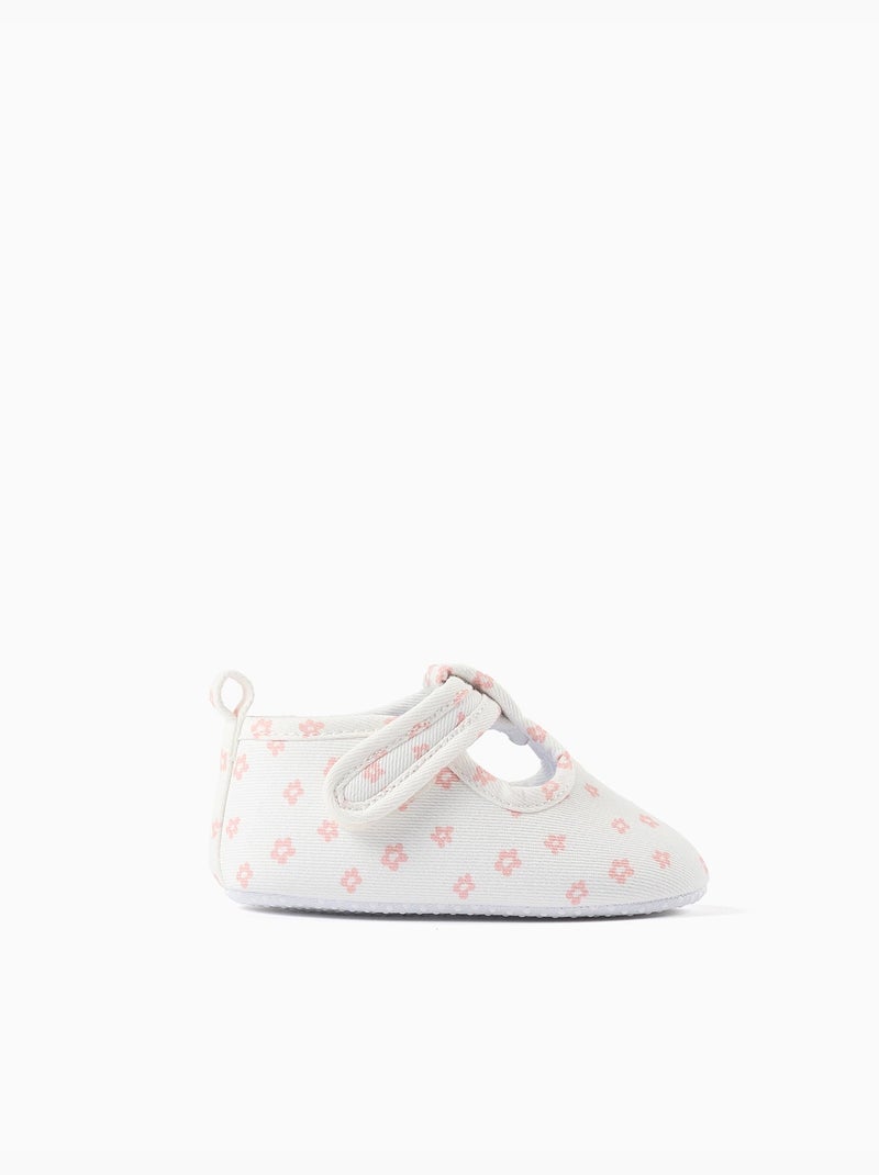 Scarpe t-bar in tela con motivo floreale Bianco Rosa - Kiabi