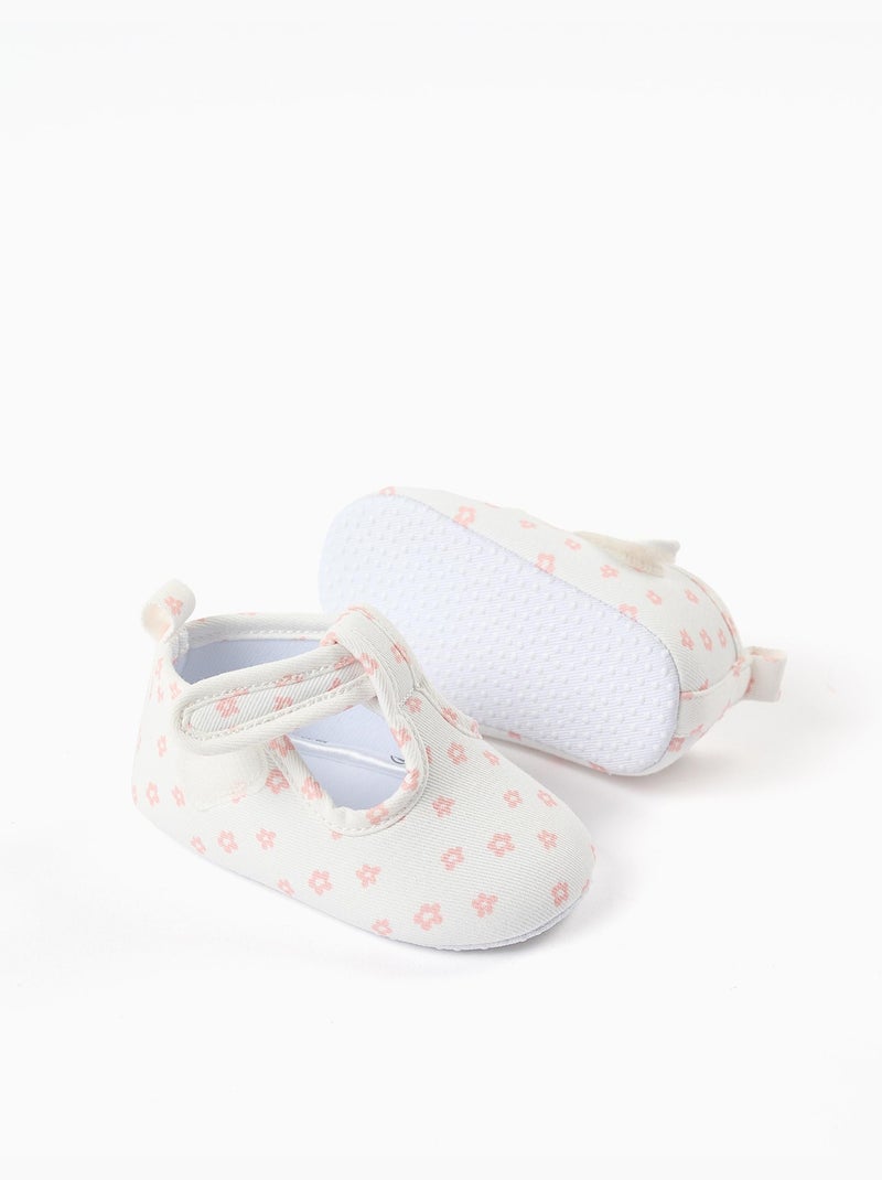 Scarpe t-bar in tela con motivo floreale Bianco Rosa - Kiabi