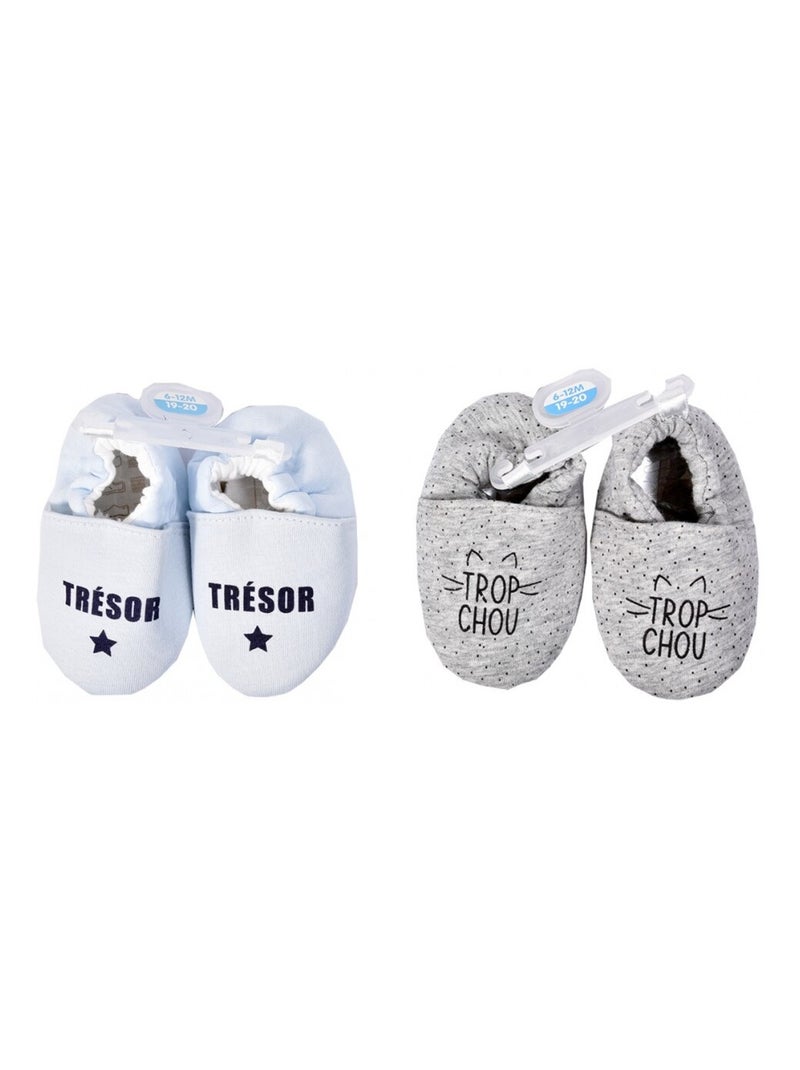 Scarpine neonato Cocooning Fantasia - Confezione da 2 Bianco Grigio - Kiabi