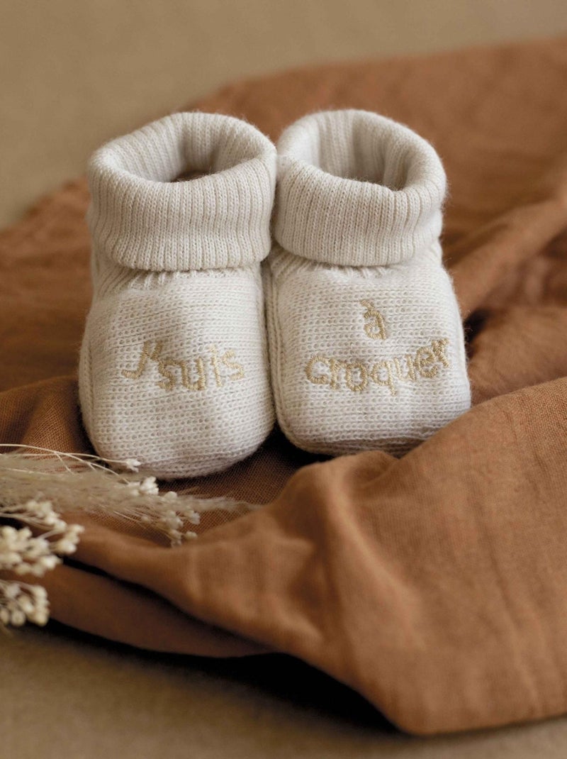 Scarpine per neonati con ricamo Marrone chiaro - Kiabi
