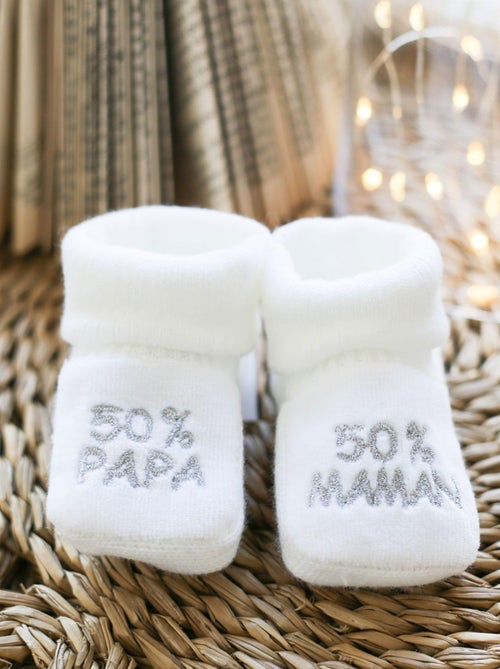 Scarpine per neonato - scritta: 50% mamma 50% papà - Kiabi Scarpine per neonato - scritta: 50% mamma 50% papà - Kiabi