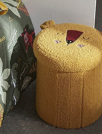 Scatola portaoggetti in maglia bouclé con decorazione leone