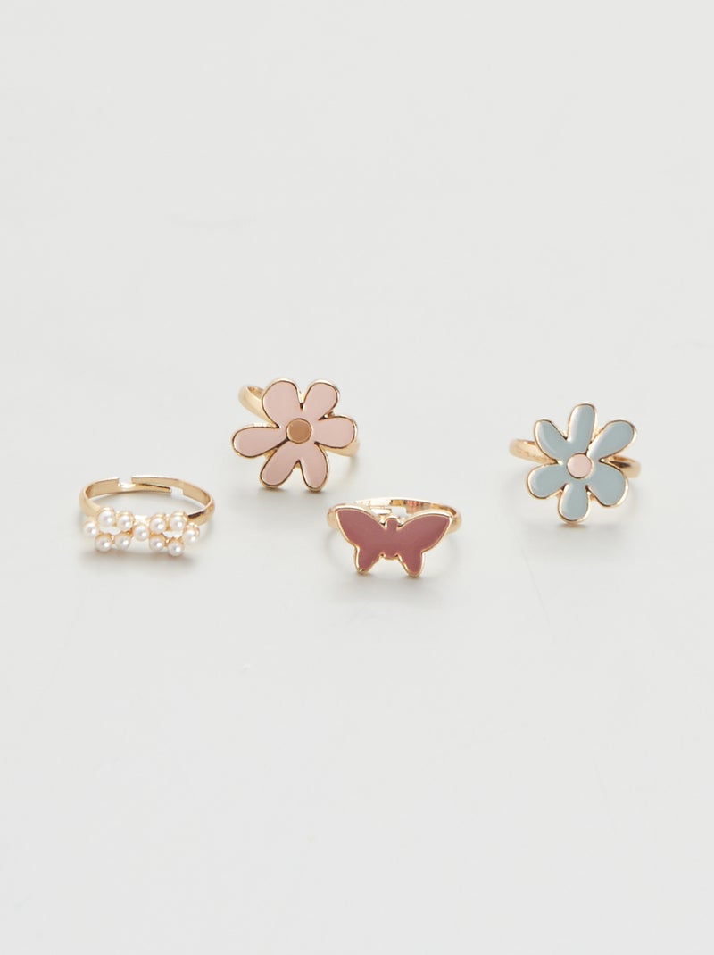 Set 4 Anelli Infradito In Metallo – Gioielli Per Piedi Boho Hippie Con Fiore E Strass