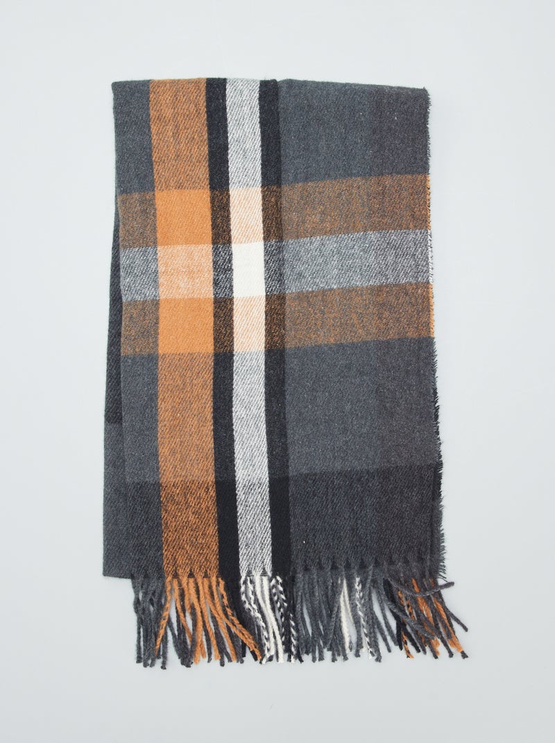 Sciarpa A Quadri Nero/grigio 180x31 Cm Con 2 Fermagli In Lega – Set Caldo Per Uomo, Cotone Morbido, Autunno E Inverno, Elegante E Antivento