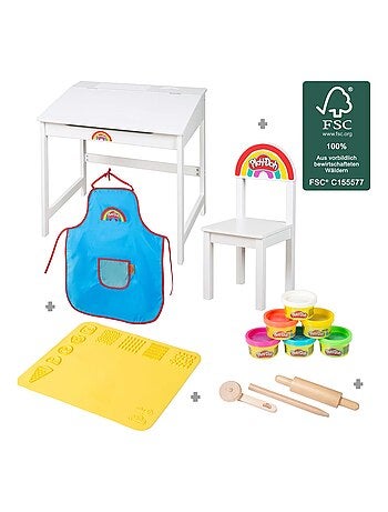 Scrivania bambini + sedia + 6 vasetti pasta modellabile + accessori "Roba x Play‑Doh