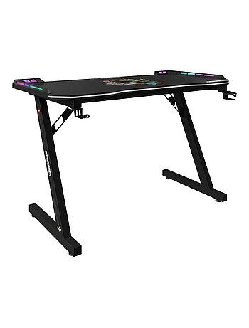 Scrivania gaming con LED, supporto cuffie e portabicchieri "Roba" – Minecraft