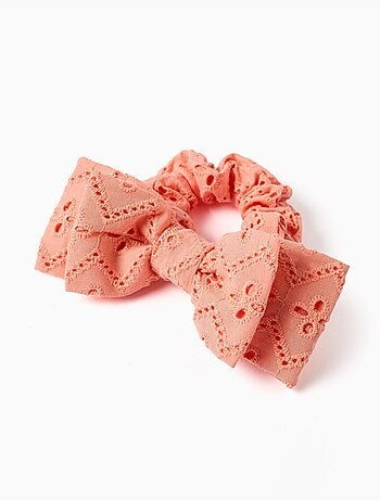 Scrunchie con fiocco in ricamo inglese