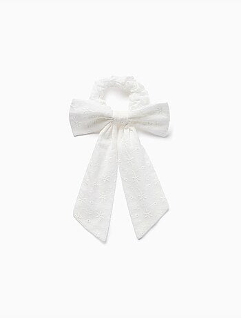 Scrunchie con fiocco in ricamo inglese