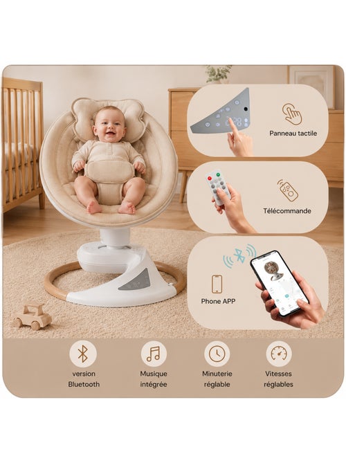 Sdraietta / altalena elettrica per bebè Emy di BEBE2LUXE Dondolio naturale Beige - Kiabi