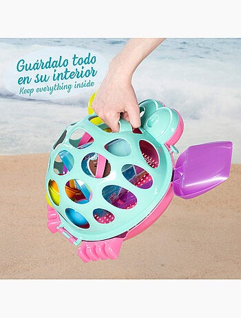 Secchio da spiaggia con accessori e granchio da spiaggia a colori color beach