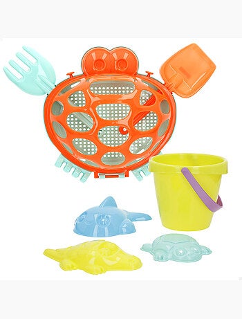 Secchio da spiaggia con accessori e stampi color beach