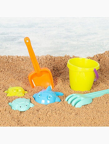 Secchio da spiaggia con accessori e stampi color beach
