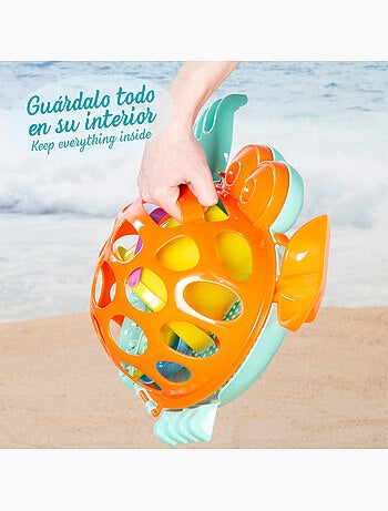 Secchio da spiaggia con accessori e stampi color beach