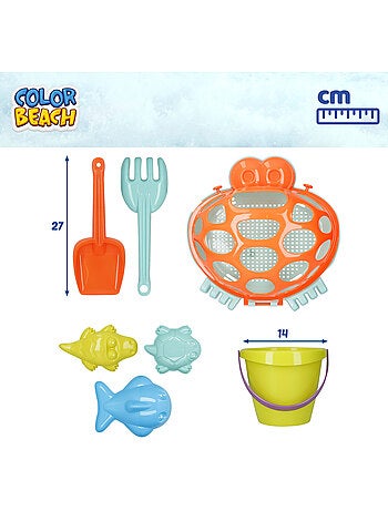 Secchio da spiaggia con accessori e stampi color beach