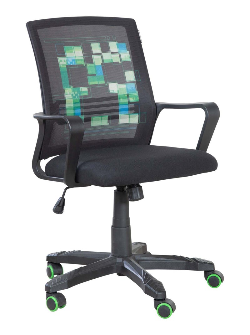 Sedia da scrivania regolabile in altezza – girevole 360° "Roba" – Minecraft Nero Verde Blu - Kiabi