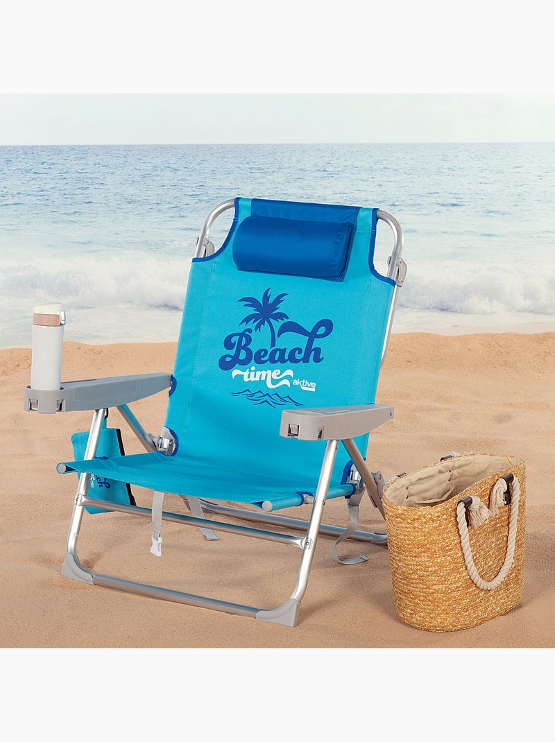 Sedia da spiaggia bassa, 5 posizioni, 53x58x80 cm,, con cuscino e borsa rimovibile aktive Blu - Kiabi