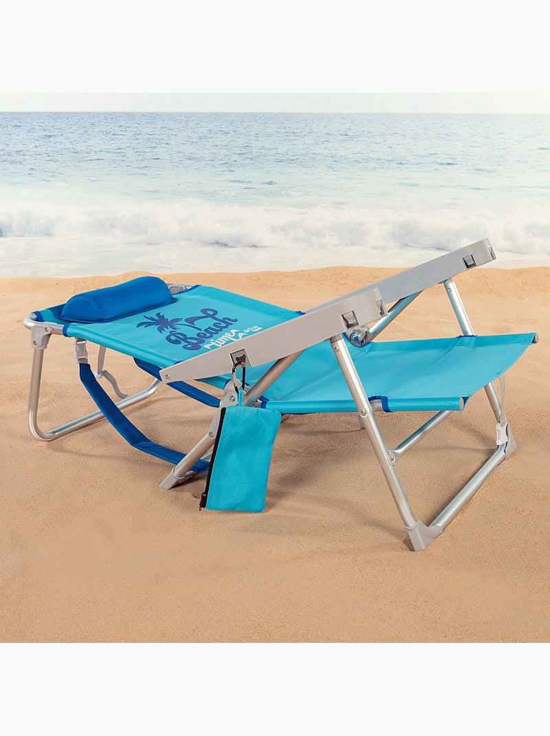 Sedia da spiaggia bassa, 5 posizioni, 53x58x80 cm,, con cuscino e borsa rimovibile aktive Blu - Kiabi