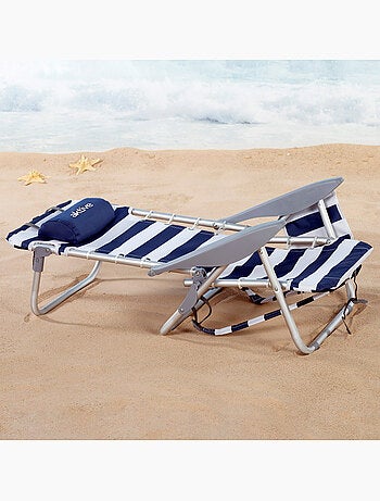 Sedia da spiaggia bassa pieghevole con zaino a righe a 4 posizioni, cuscino e tasca aktive