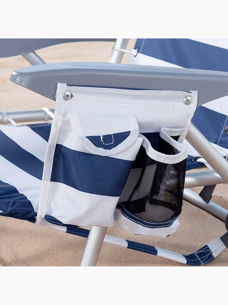 Sedia da spiaggia bassa pieghevole con zaino a righe a 4 posizioni, cuscino e tasca aktive Blu Bianco - Kiabi