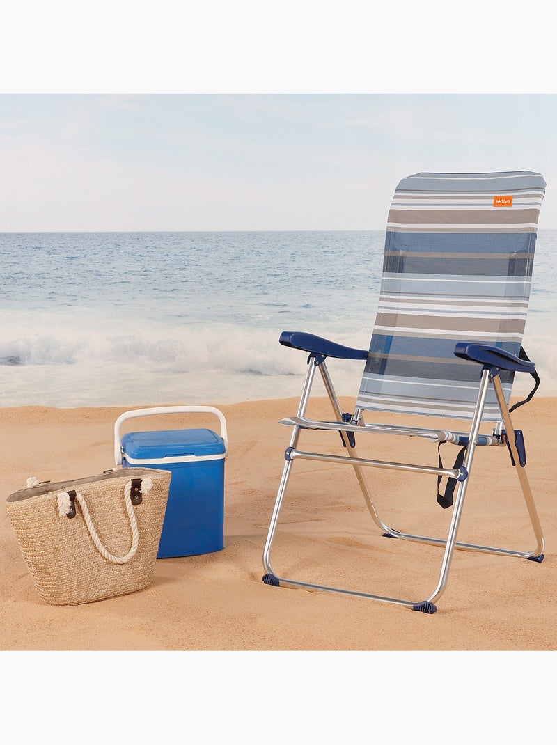 Sedia da spiaggia pieghevole alta, 5 posizioni, strisce e grigie aktive Blu - Kiabi