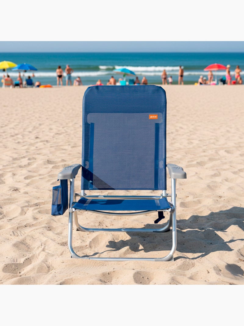Sedia da spiaggia pieghevole sottile multiposizione con cuscino e tasca aktive Blu marino - Kiabi